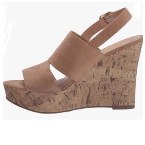 YDN Deep Nude Vacation Wooden Wedge Heel Sandal Open Toe Slingback Platform Shoe